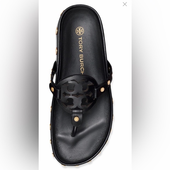 NWT Tory Burch Miller Cloud  Gold Coin Thong Sandals Perfect Black Size 11 M - Picture 10 of 11